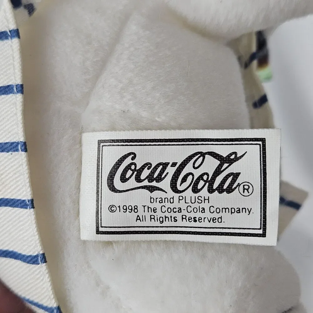 RARE Vintage 1998 Coca Cola Polar Bear in Striped Delivery Suit W/Bottle #1066